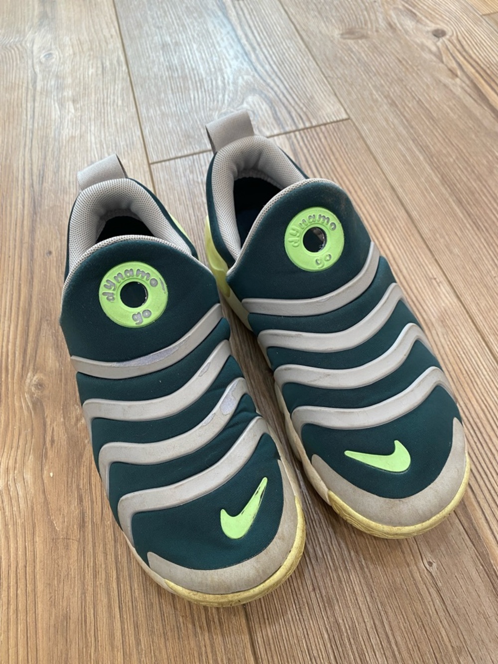 Nike Kids Slip-On Sneakers in Dark Green and Lime